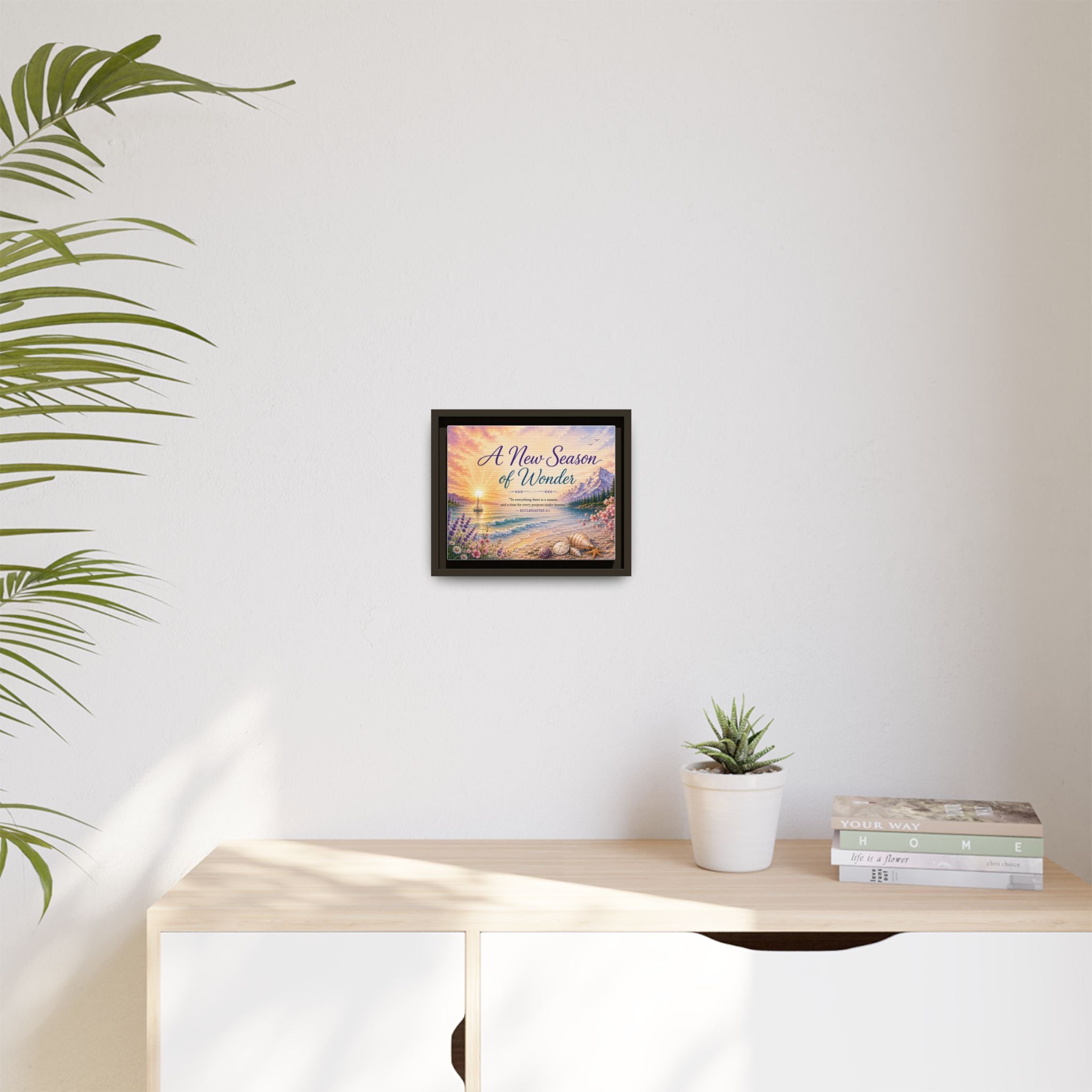 A New Season of Wonder Framed Canvas Art — Inspirational Beach Sunset Wall Decor