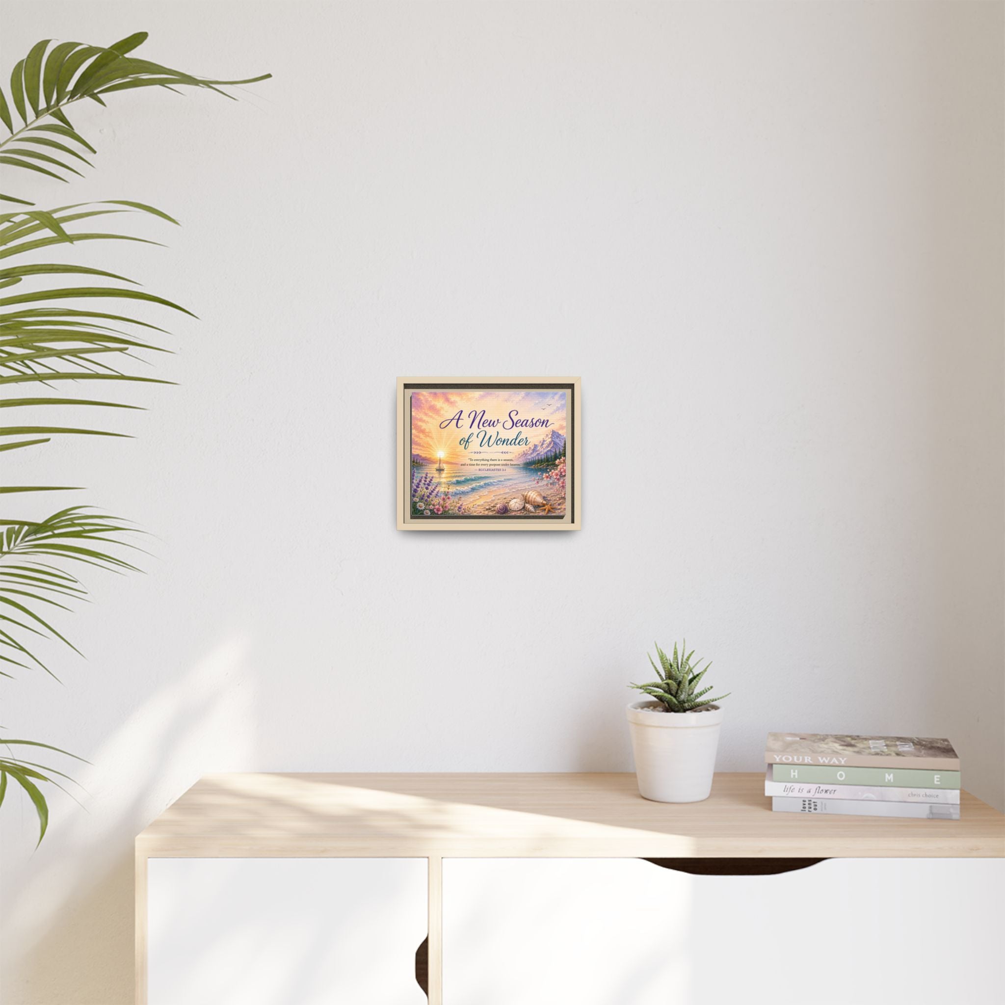 A New Season of Wonder Framed Canvas Art — Inspirational Beach Sunset Wall Decor