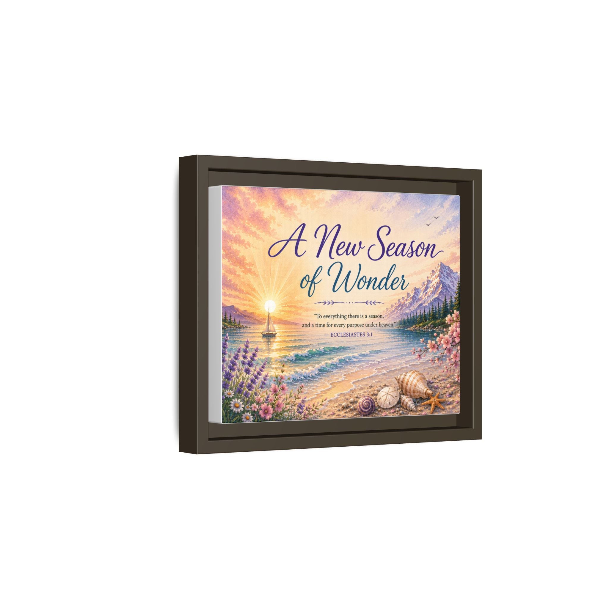 A New Season of Wonder Framed Canvas Art — Inspirational Beach Sunset Wall Decor