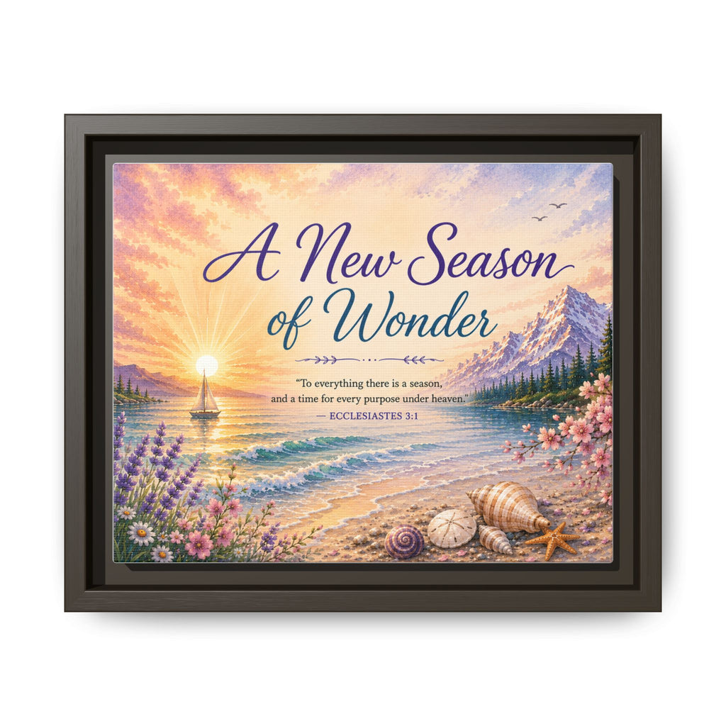 A New Season of Wonder Framed Canvas Art — Inspirational Beach Sunset Wall Decor