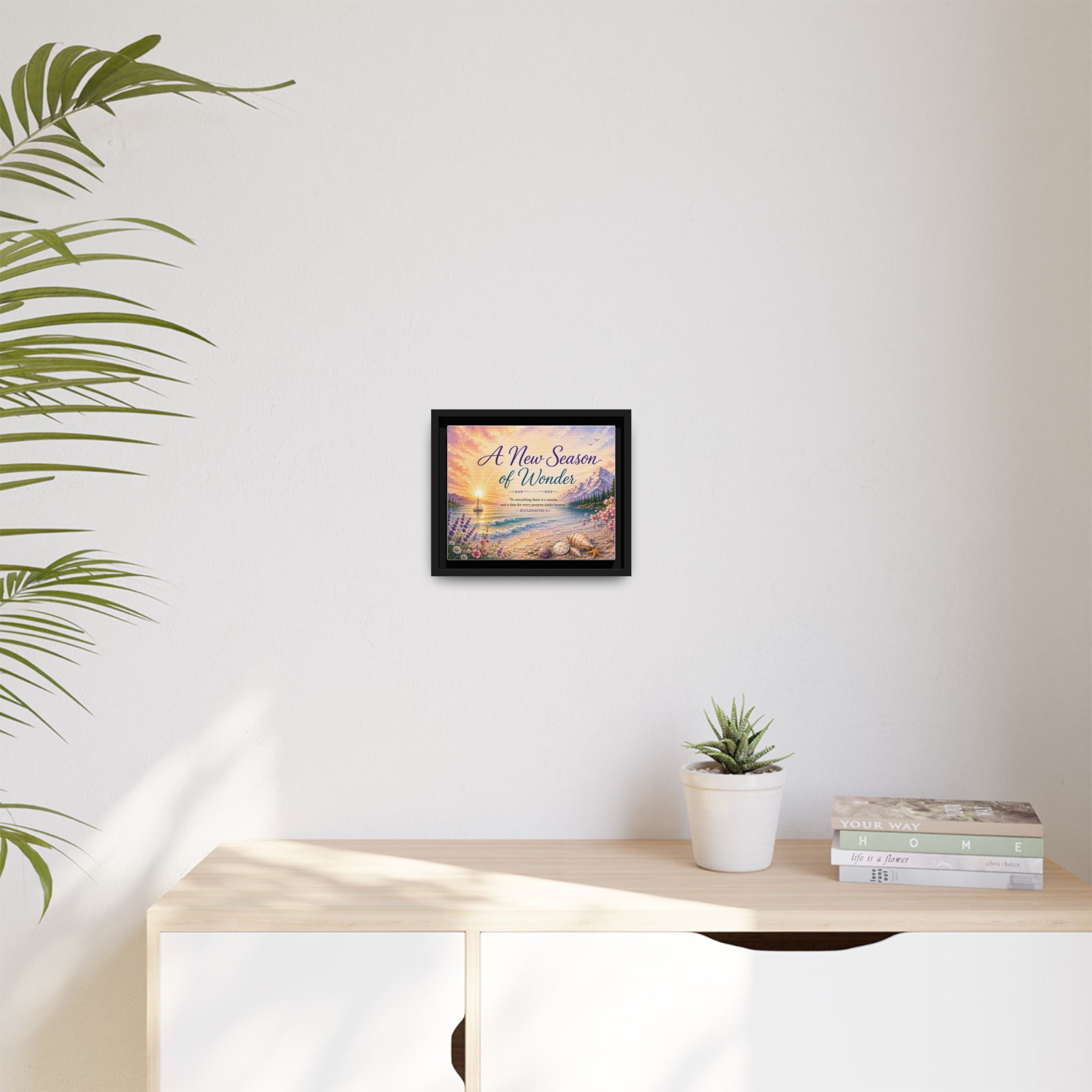 A New Season of Wonder Framed Canvas Art — Inspirational Beach Sunset Wall Decor
