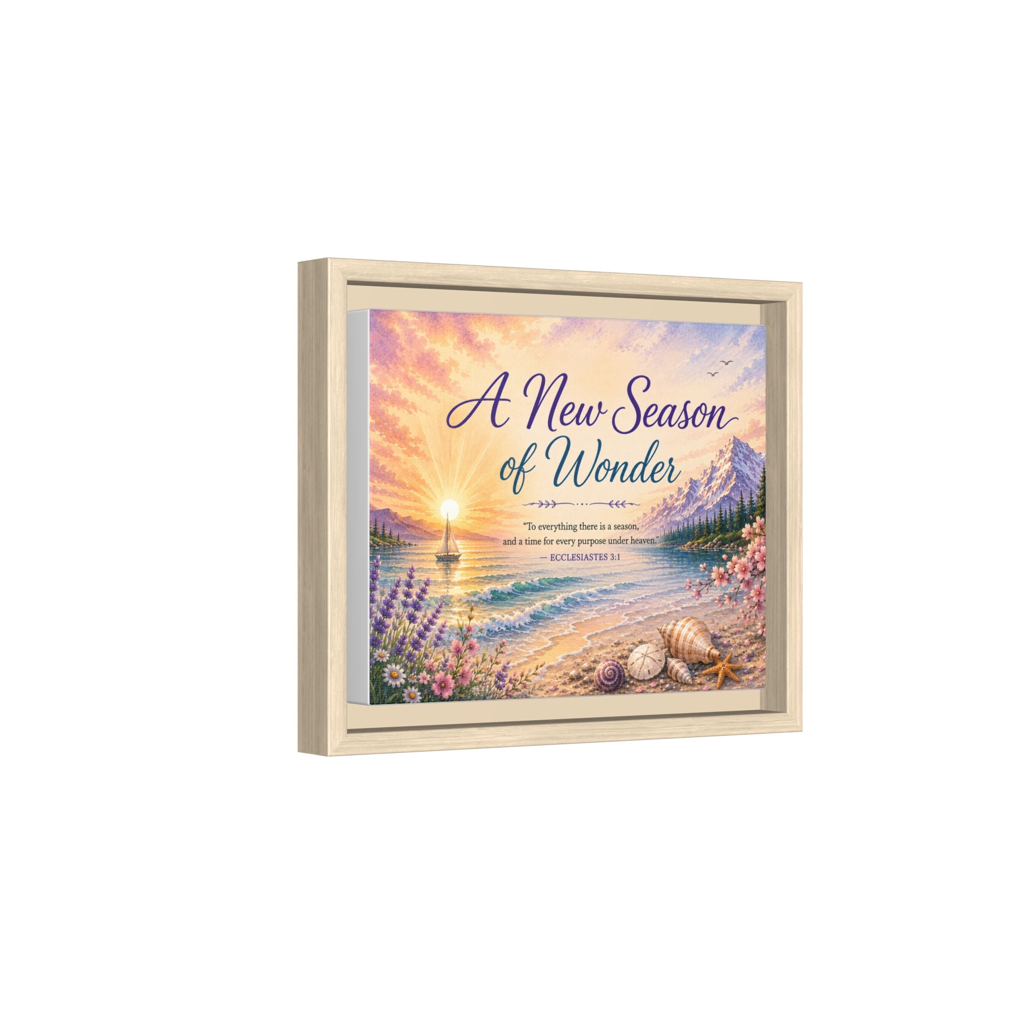 A New Season of Wonder Framed Canvas Art — Inspirational Beach Sunset Wall Decor